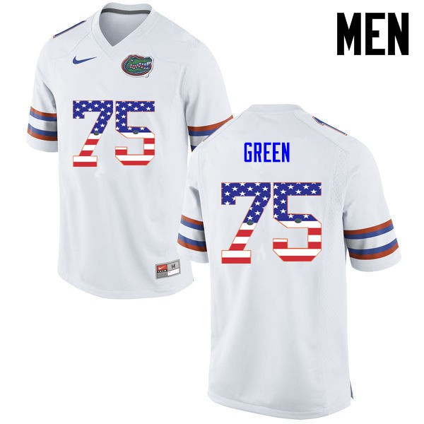 Florida Gators Men #75 Chaz Green College Football USA Flag Fashion White